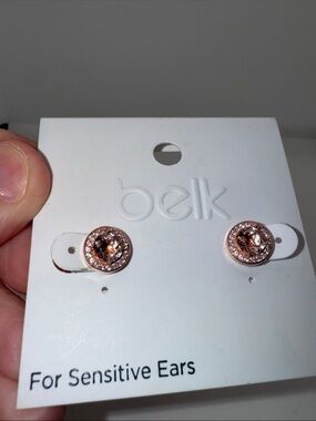 BELK Halo Stud Earrings Rose Gold Tone & Rhinestones